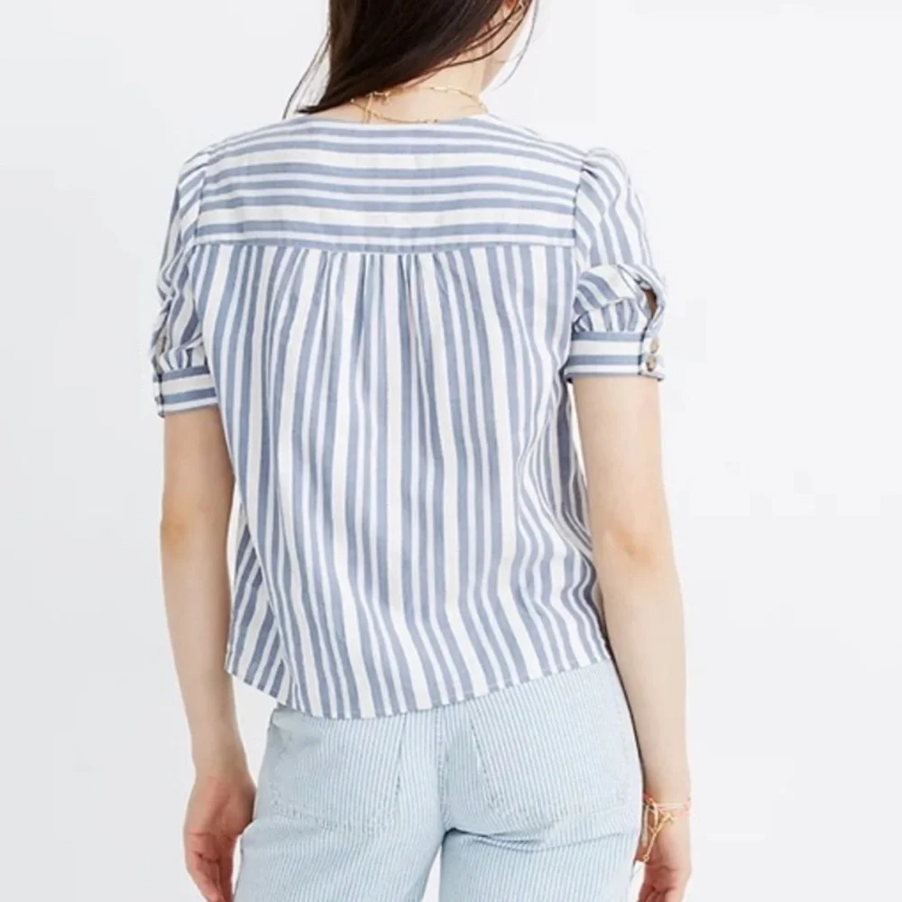 Madewell blue white striped button down short sleeve top